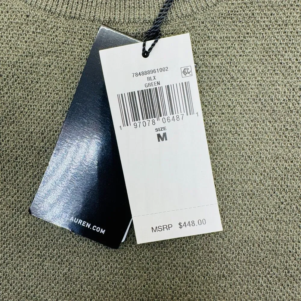 NEW RLX Ralph Lauren 100% Cashmere Crewneck Olive Green Sweater MD